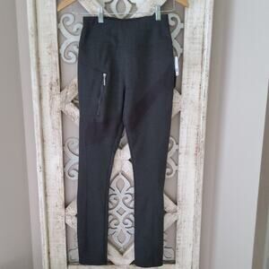 Tahari Sport Gray Fleece Lined Leggings Zipper Pocket Mixed Material Seaming